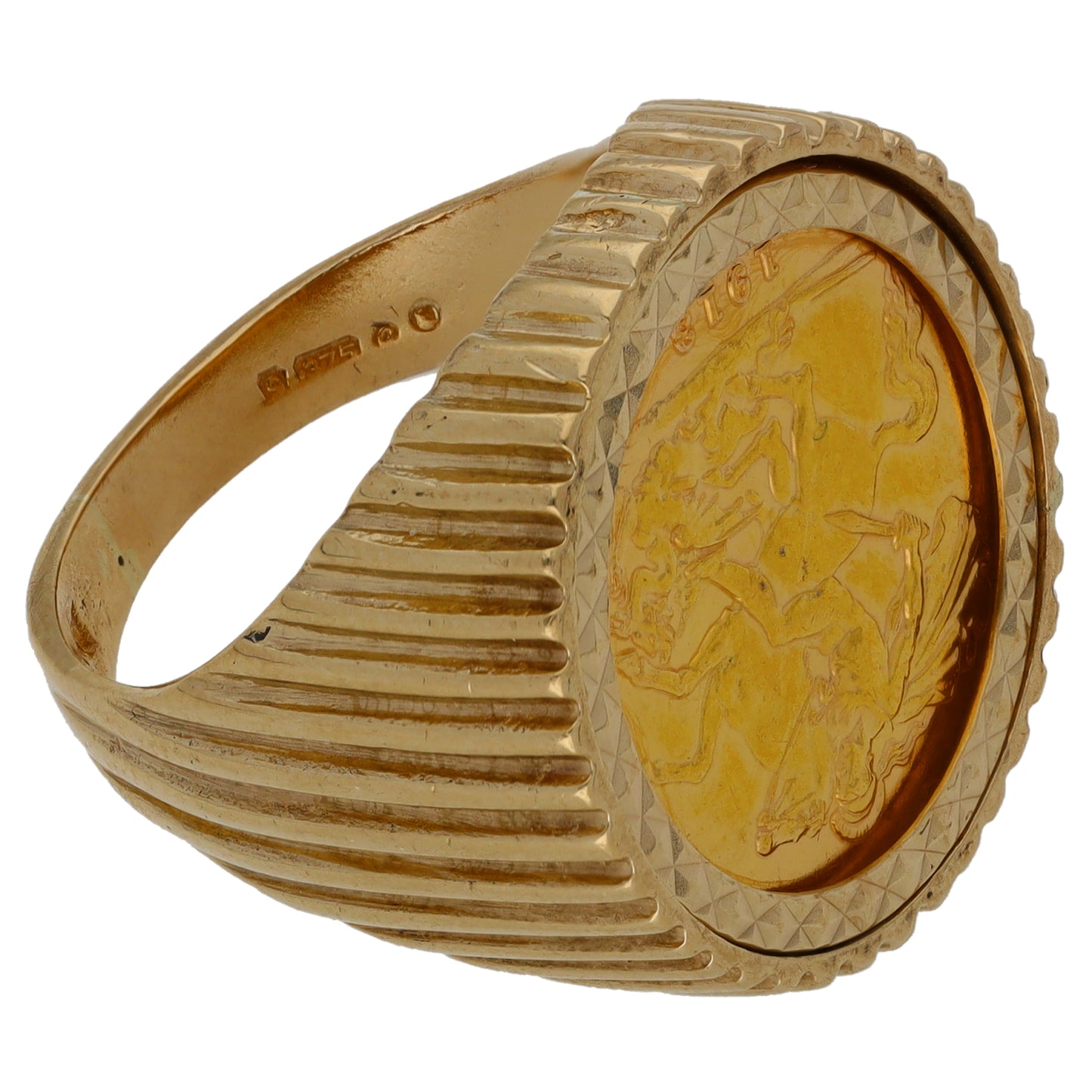 9ct Gold Half Sovereign Coin Ring Size Q