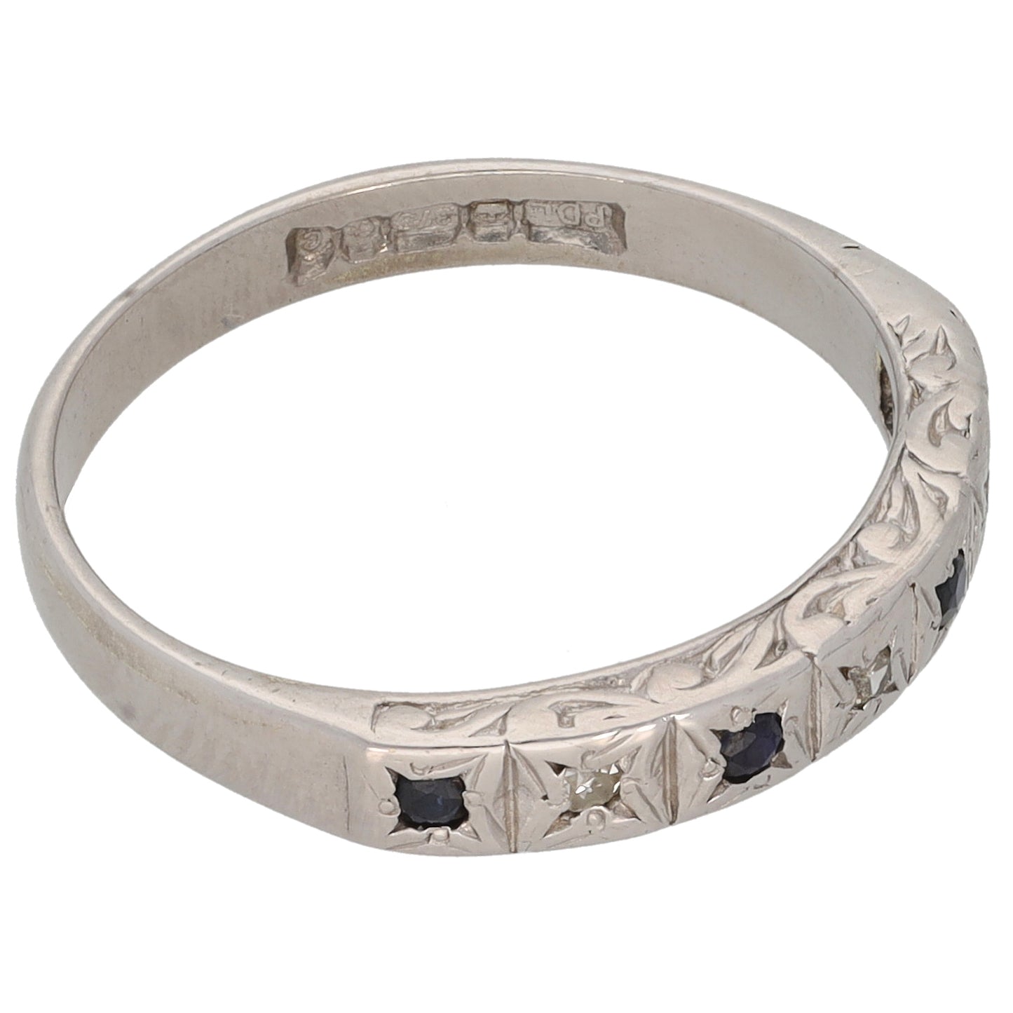 9ct White Gold Sapphire & 0.015ct Diamond Half Eternity Ring Size N