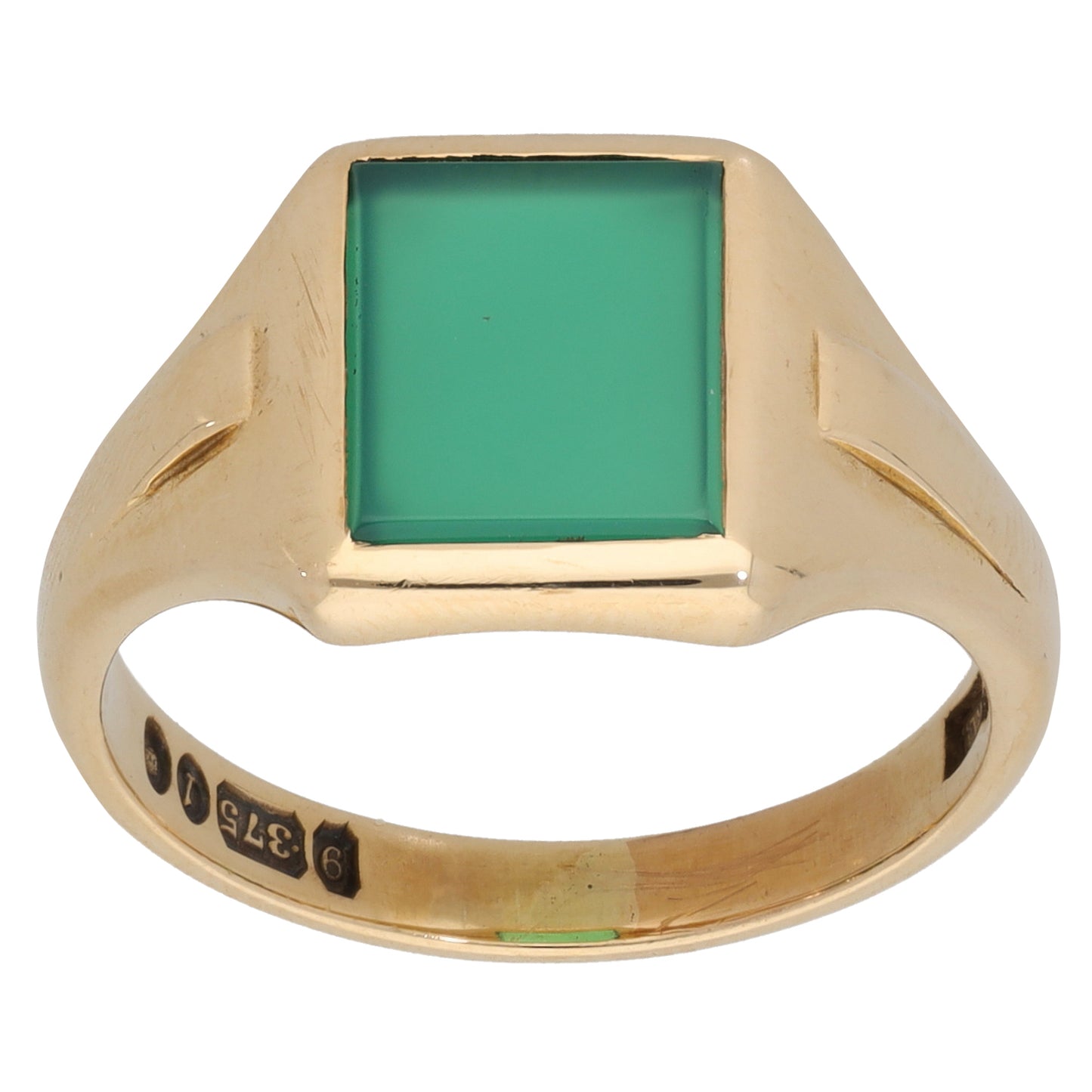 9ct Gold Agate Plain Signet Ring Size R