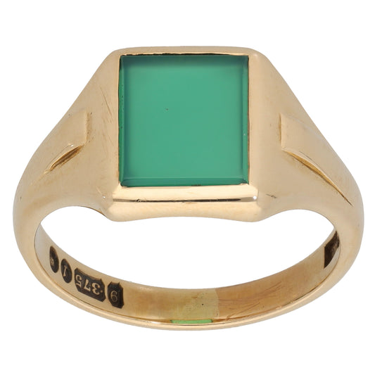 9ct Gold Agate Plain Signet Ring Size R