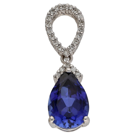 9ct White Gold Man Made Sapphire & 0.115ct Diamond Dress/Cocktail Pendant