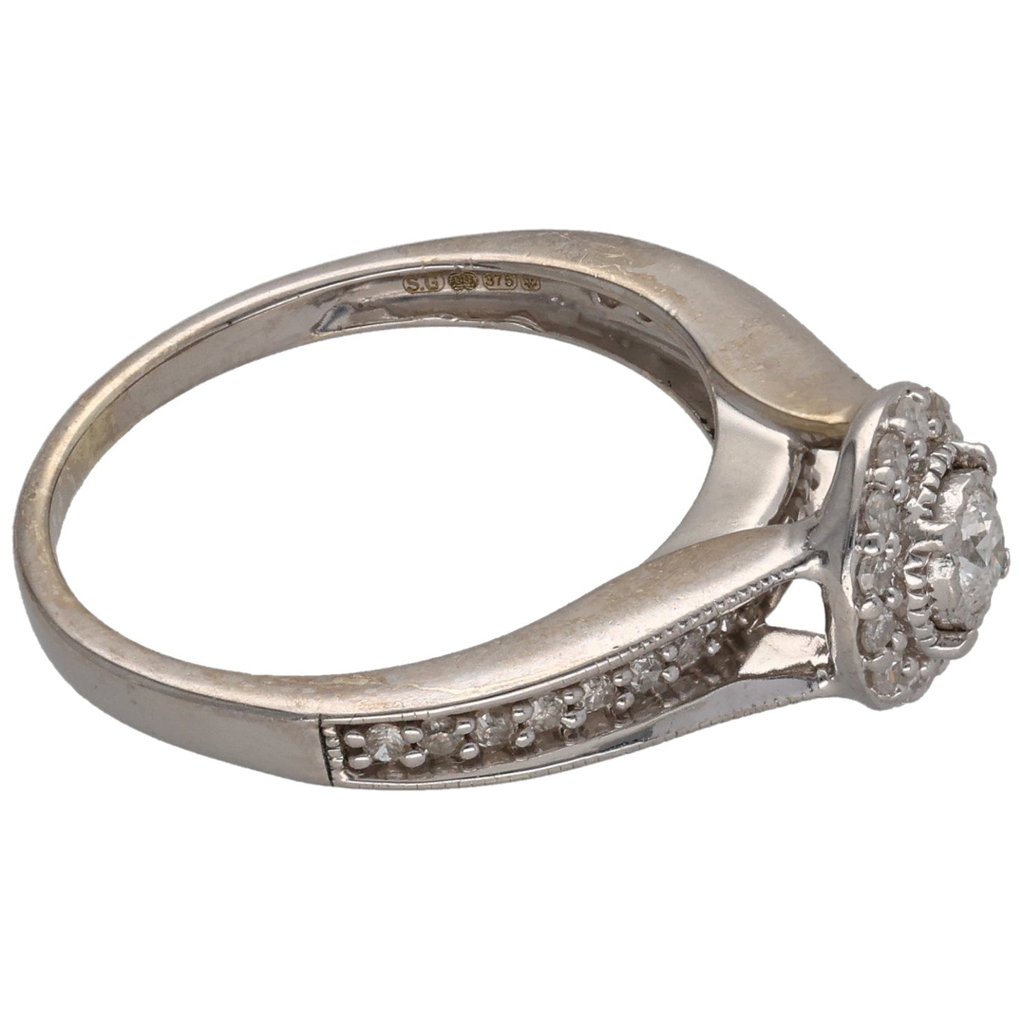 9ct White Gold 0.36ct Diamond Halo Ring Size K