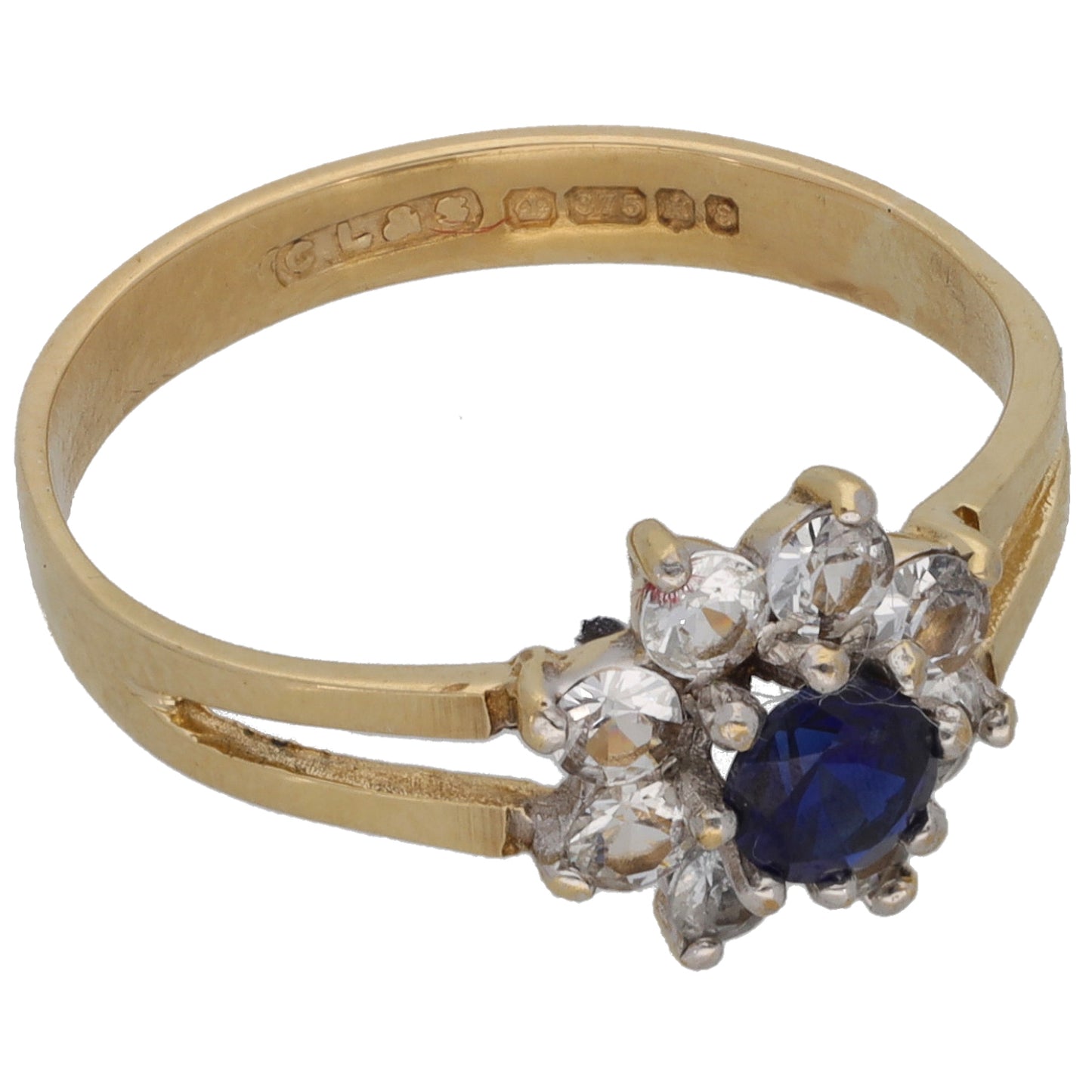 9ct Gold Man Made Sapphire & Imitation Gems Dress/Cocktail Ring Size O