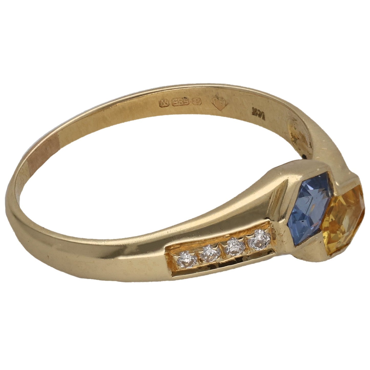 14ct Gold Sapphire & 0.08ct Diamond Dress/Cocktail Ring Size O