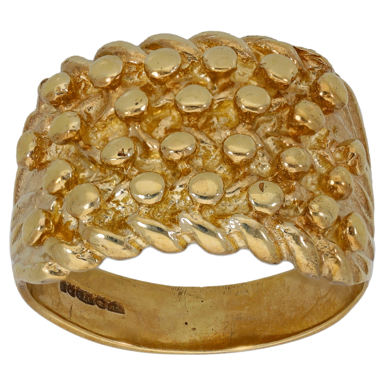 Gold keeper ring with chunky raised domes and textured cluster top