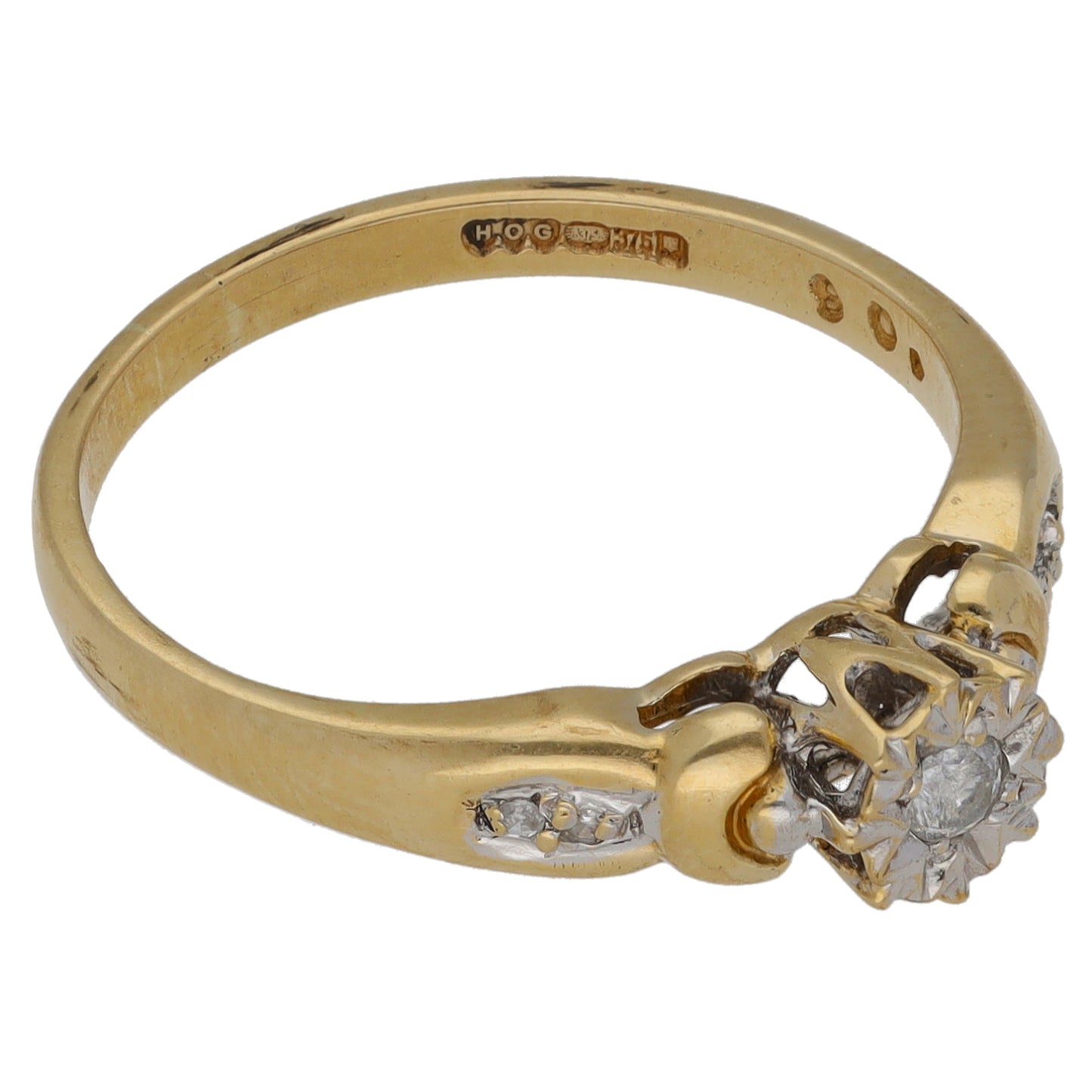 9ct Gold 0.06ct Solitaire Ring With Accent Stones Size M