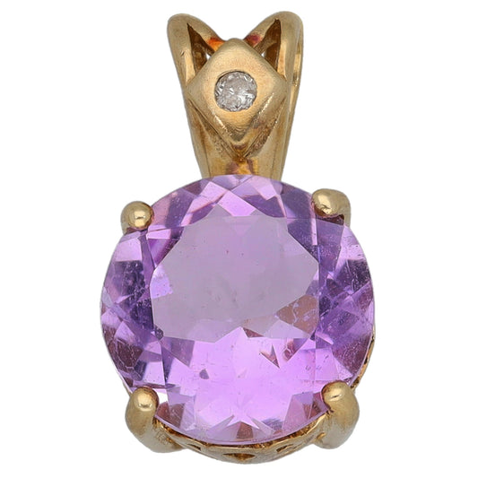 9ct Gold Amethyst & 0.01ct Diamond Dress/Cocktail Pendant