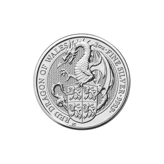 Fine Silver Queen Elizabeth II 2oz The Queens Beasts 'Red Dragon of Wales' Coin