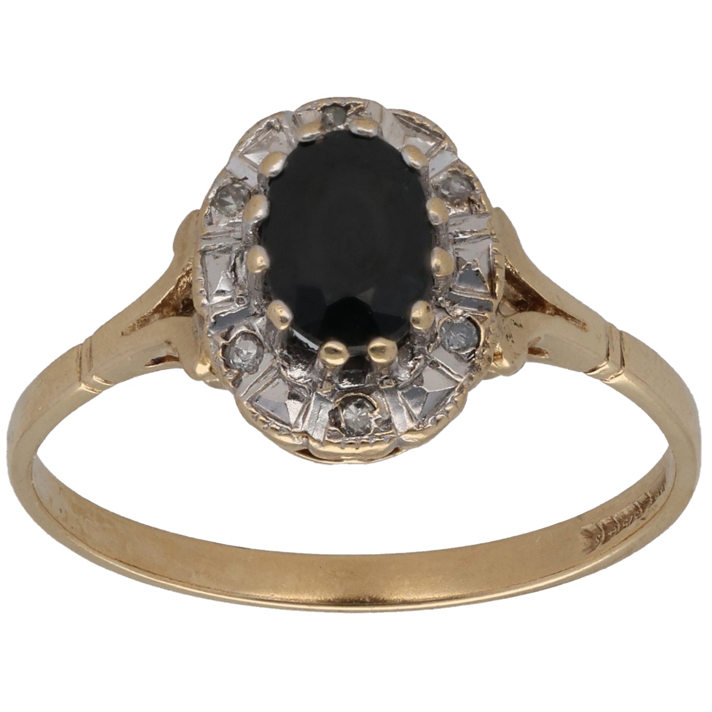 9ct Gold Sapphire & 0.03ct Diamond Dress/Cocktail Ring Size R