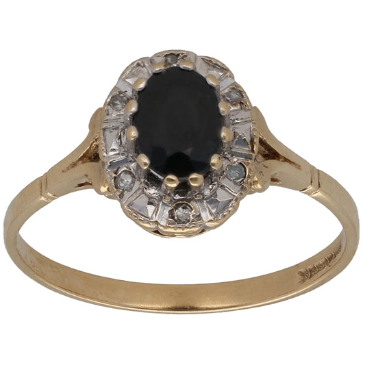 9ct Gold Sapphire & 0.03ct Diamond Dress/Cocktail Ring Size R