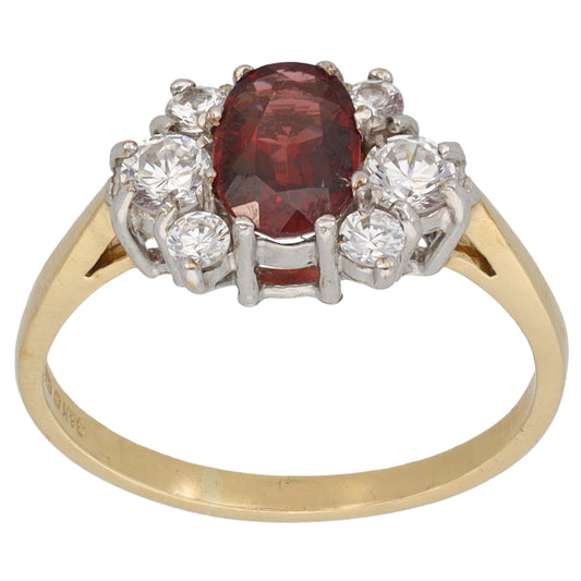9ct Gold Garnet & Cubic Zirconia Dress/Cocktail Ring Size N