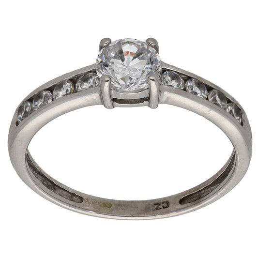 9ct White Gold Cubic Zirconia Single Stone Ring With Accents Size K