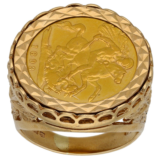 9ct Gold Half Sovereign Coin Ring Size O