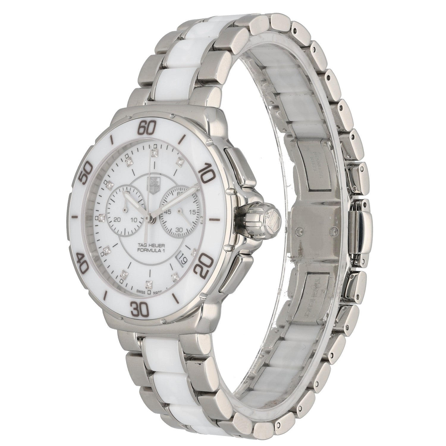 Tag Heuer Formula 1 CAH1211, white dial, stainless steel and ceramic bracelet, diamond hour markers