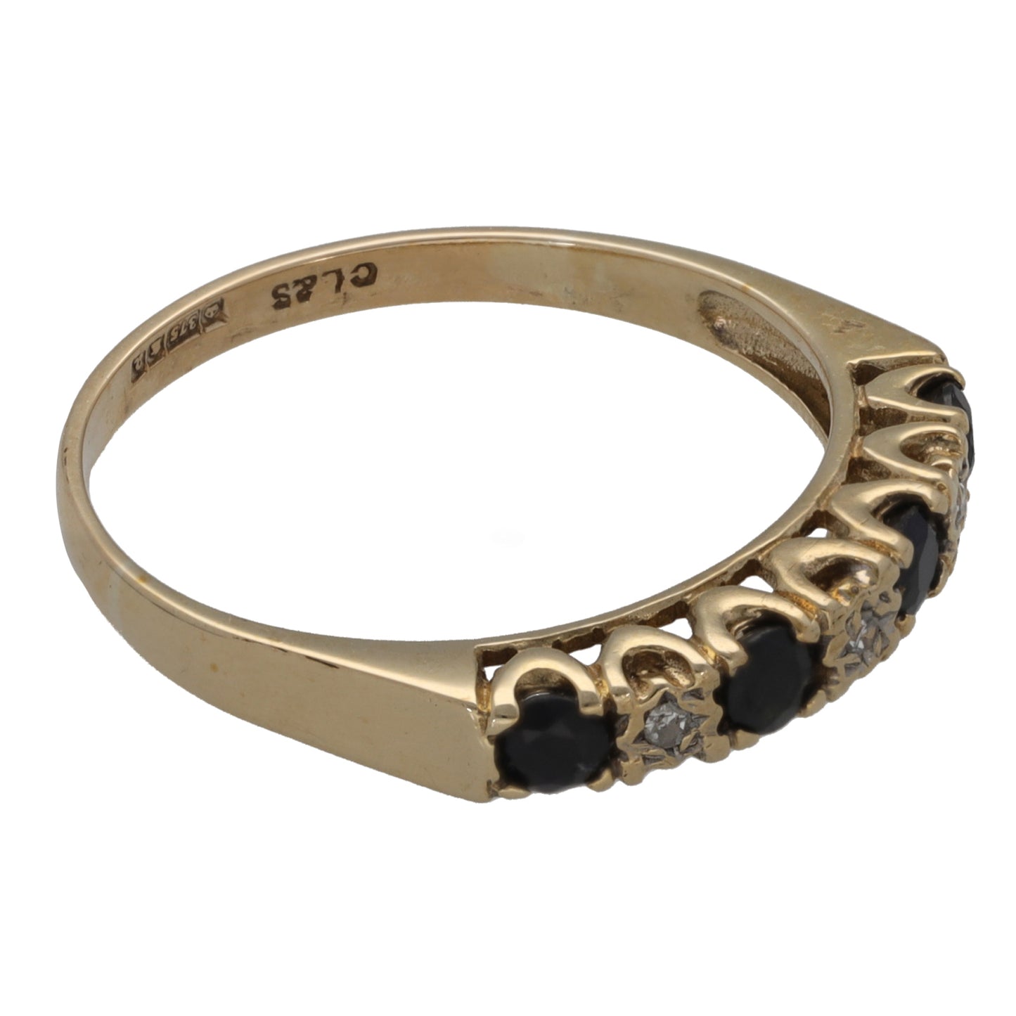 9ct Gold Sapphire & 0.03ct Diamond Half Eternity Ring Size Q