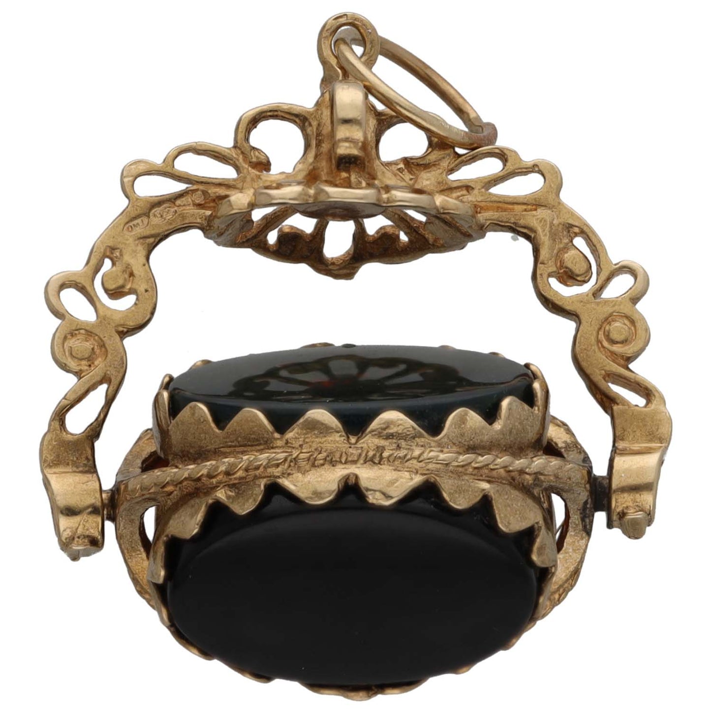 9ct Gold Bloodstone, Carnelian & Onyx Fob Pendant