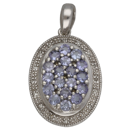 9ct White Gold 0.07ct Diamond & Tanzanite Dress/Cocktail Pendant