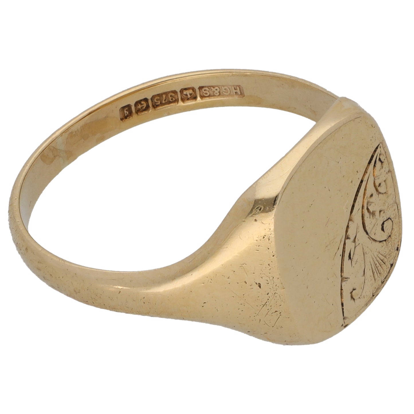 9ct Gold Patterned Signet Ring Size Q