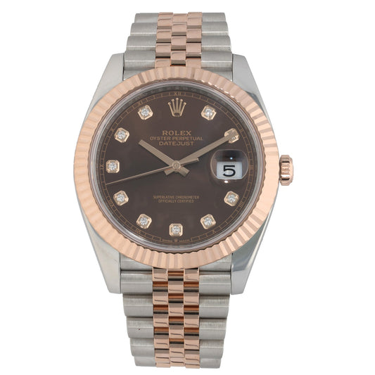 Rolex Datejust 41 126331, chocolate dial, , fluted bezel with stainless steel and rose gold case and bracelet