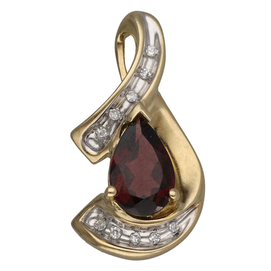 9ct Gold Garnet & 0.05ct Diamond Dress/Cocktail Pendant