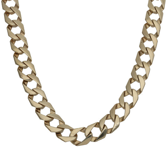 9ct gold curb chain necklace, 26 in, linked chain with polished links