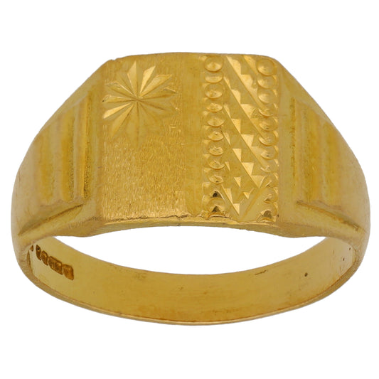 22ct Gold Patterned Signet Ring Size V