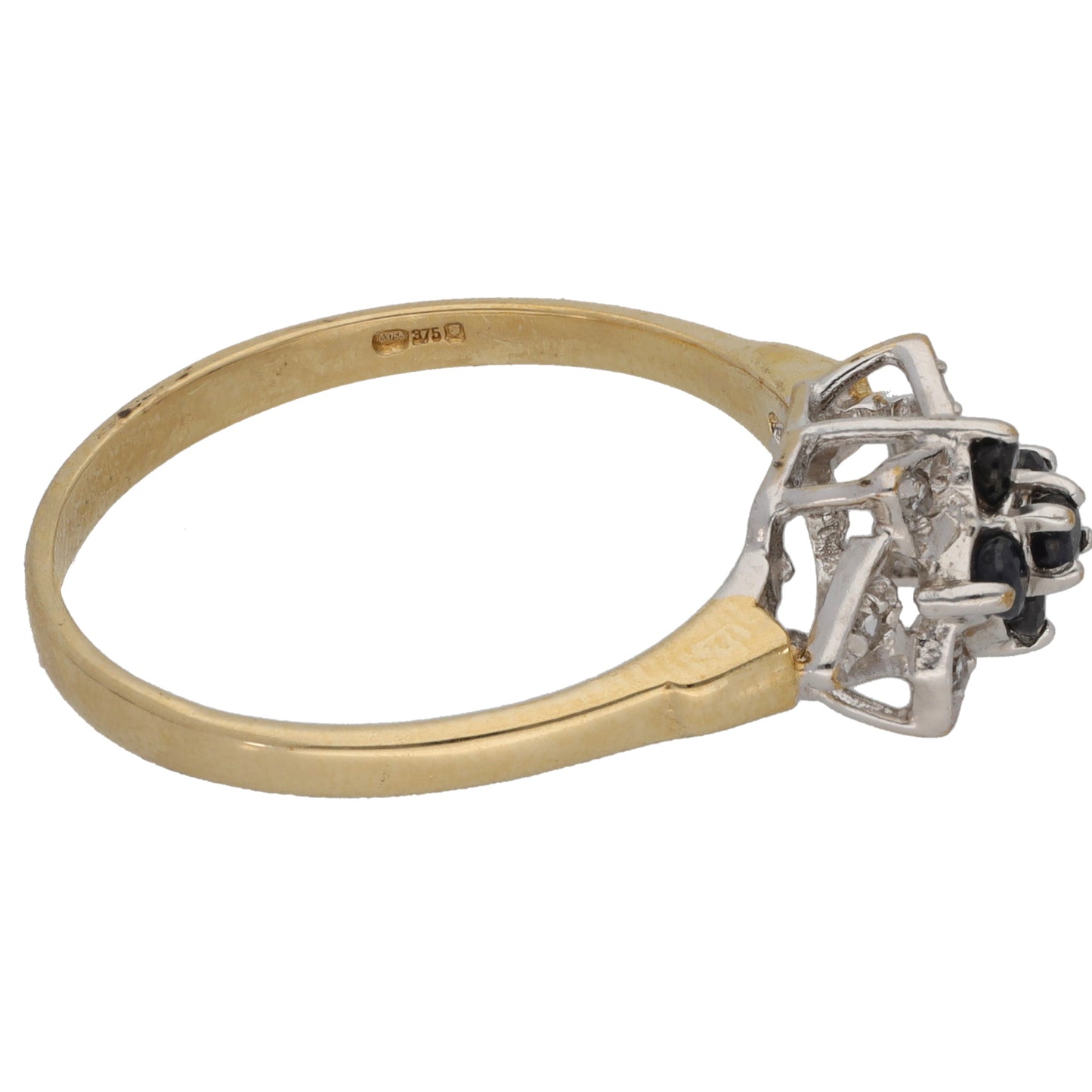 9ct Gold Sapphire & 0.03ct Diamond Dress/Cocktail Ring Size S
