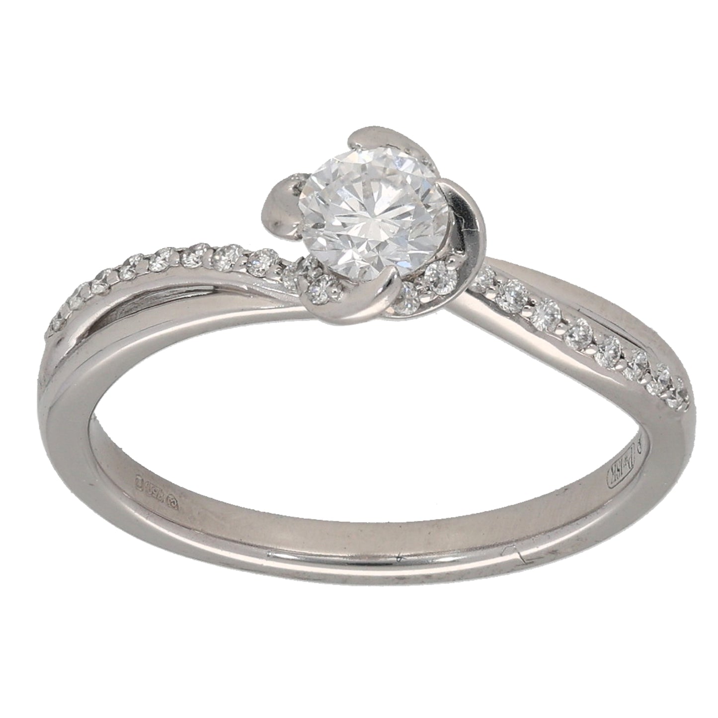 18ct White Gold 0.40ct Diamond Solitaire Ring With Accent Stones Size K