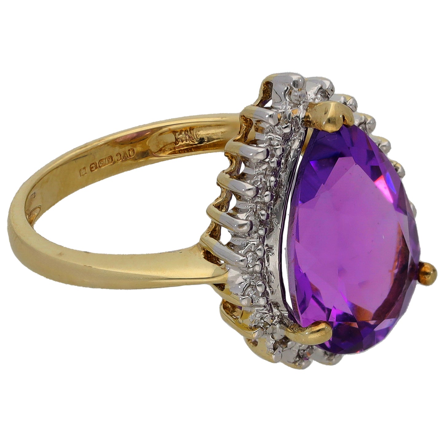 9ct Gold Amethyst & 0.105ct Diamond Cluster Ring Size Q