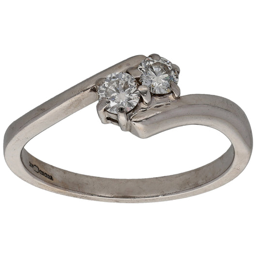 18ct White Gold 0.15ct Diamond Two Stone Ring Size M