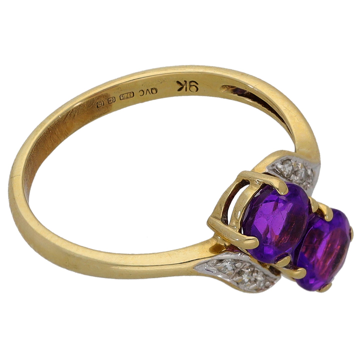 9ct Gold Amethyst & 0.06ct Diamond Dress/Cocktail Ring Size L