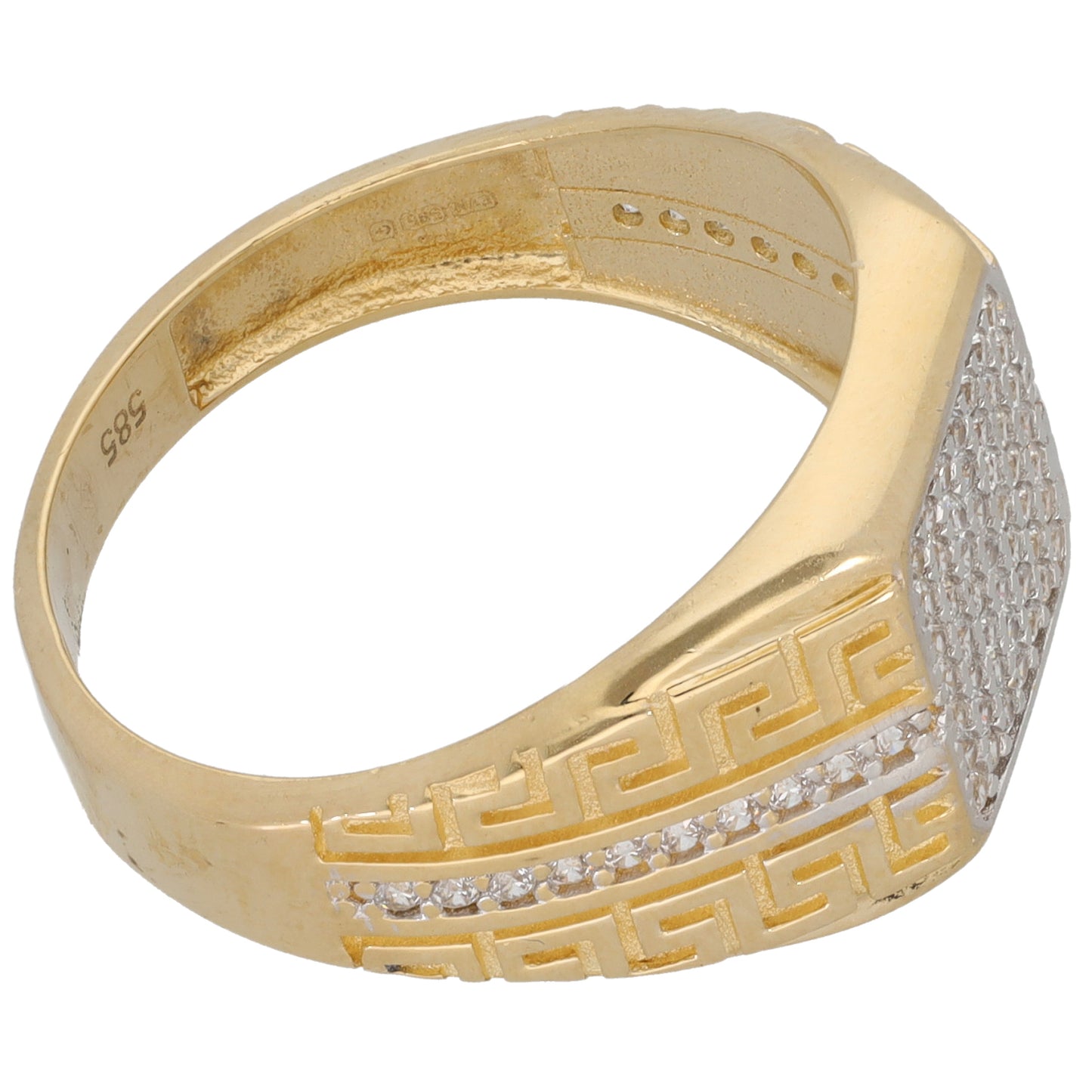 14ct Gold Cubic Zirconia Patterned Signet Ring Size W