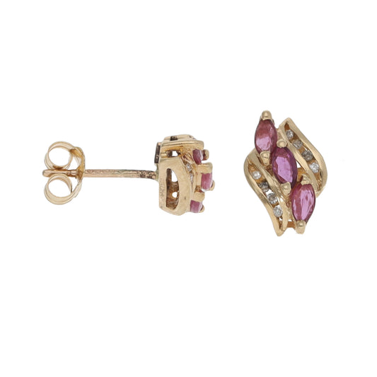 9ct Gold Ruby & 0.16ct Diamond Dress/Cocktail Earrings