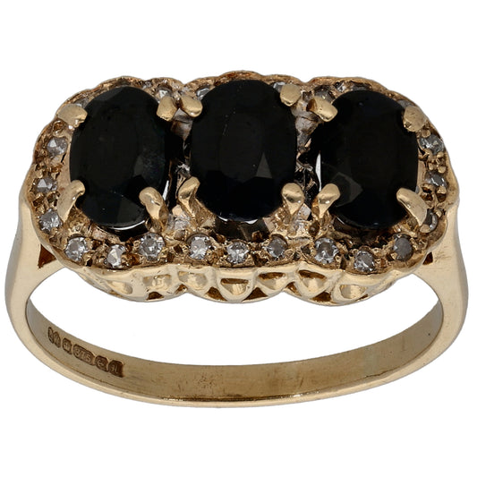 9ct Gold Sapphire & 0.12ct Diamond Dress/Cocktail Ring Size L