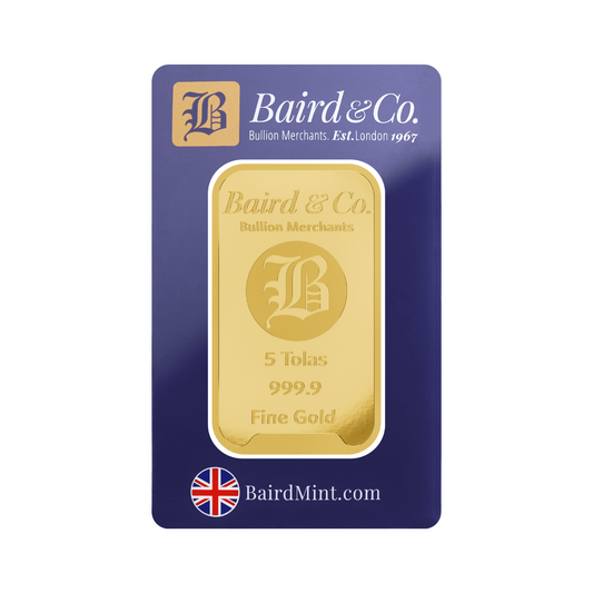 New Baird & Co 24ct 5 Tolas Gold Minted Bar