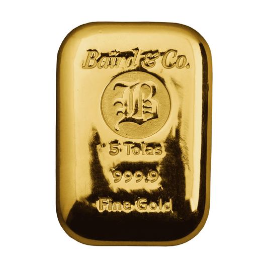 New Baird & Co 24ct 5 Tolas Gold Cast Bar