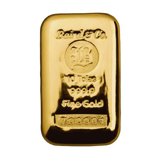 New Baird & Co 24ct 10 Tolas Gold Cast Bar