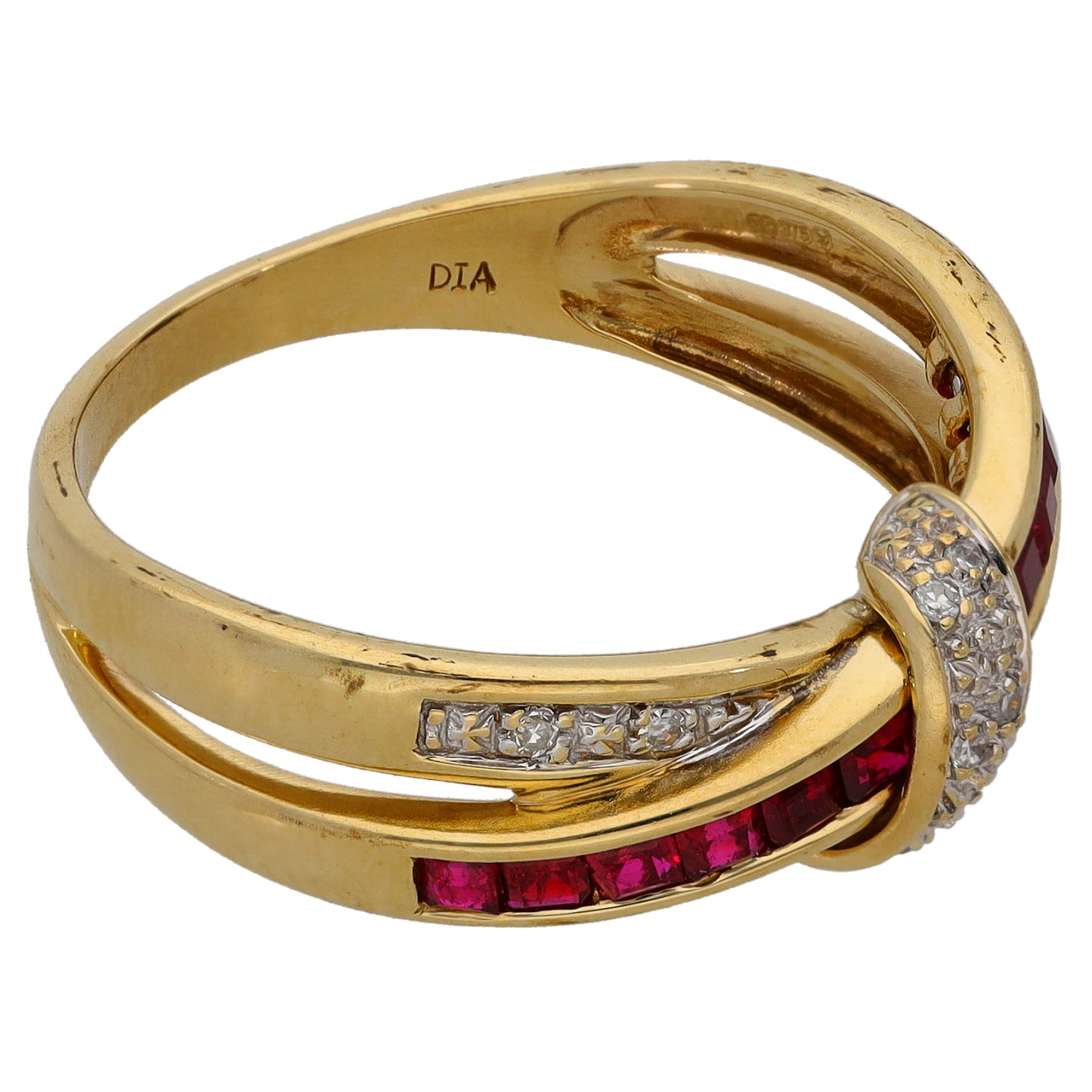 9ct Gold Ruby & 0.05ct Diamond Dress/Cocktail Ring Size P