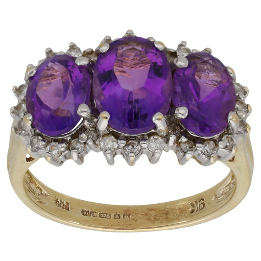 9ct Gold Amethyst & 0.14ct Diamond Dress/Cocktail Ring Size K