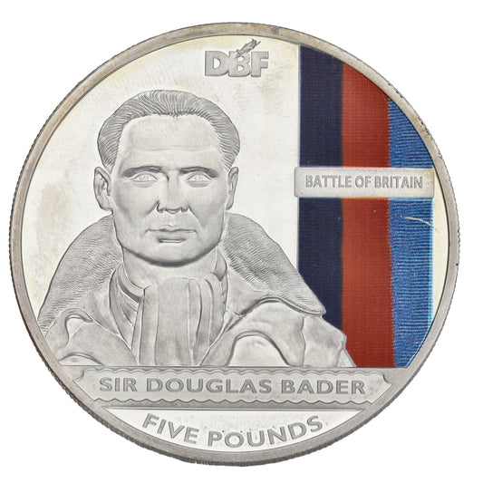 Sterling Silver Battle Of Britain Sir Douglas Bader 5 Pounds Coin 2010