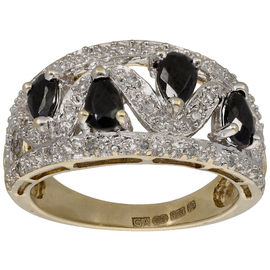 9ct Gold 0.12ct Diamond & Imitation Gems Dress/Cocktail Ring Size L