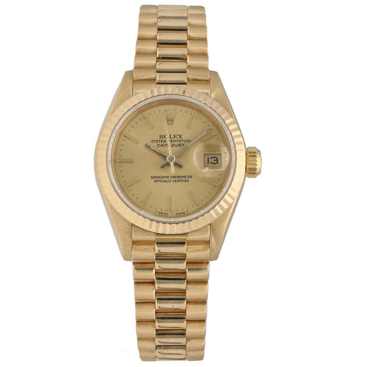 Rolex Lady Datejust 69178 gold-tone wristwatch with champagne dial and link bracelet