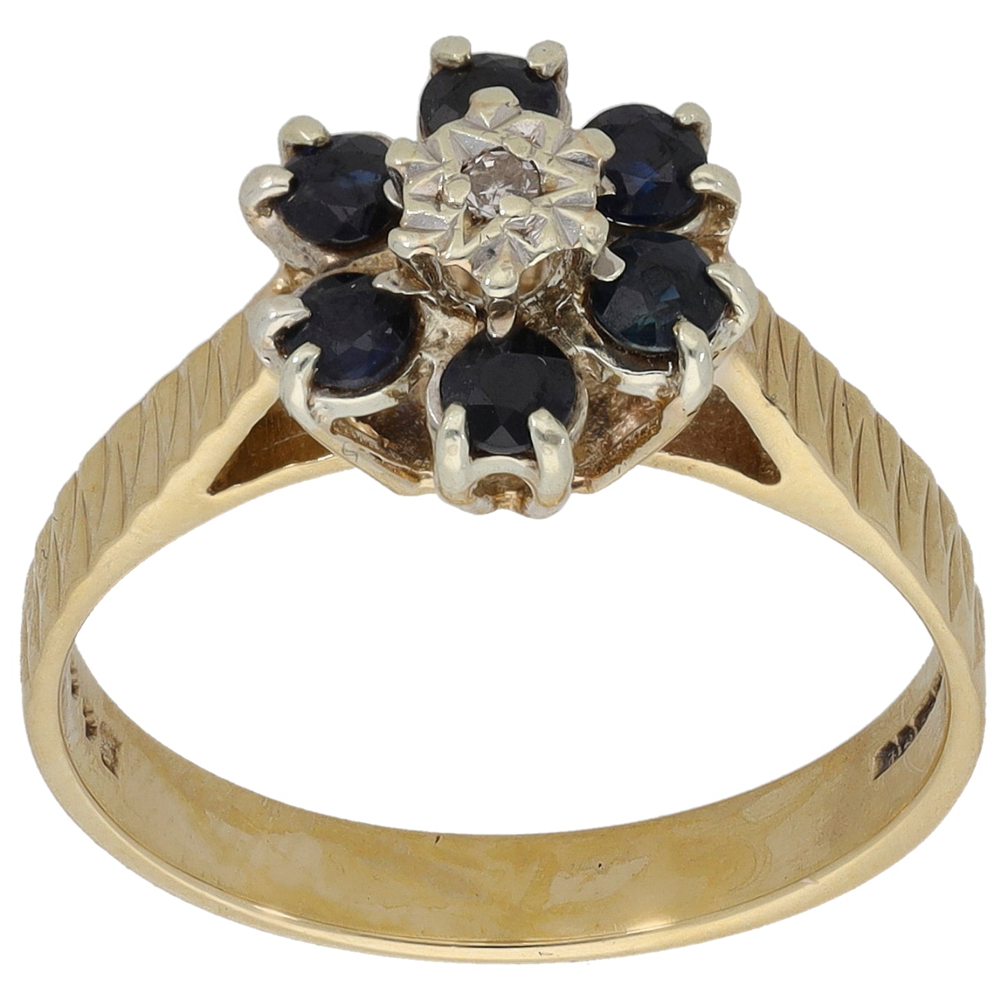 9ct Gold Sapphire & 0.01ct Diamond Dress/Cocktail Ring Size O