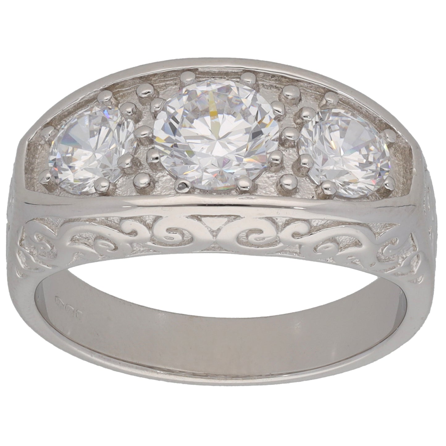 New Sterling Silver Cubic Zirconia Three Stone Ring