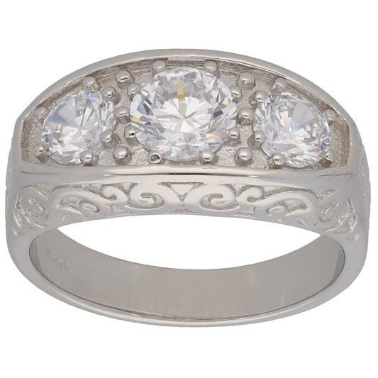 New Sterling Silver Cubic Zirconia Three Stone Ring