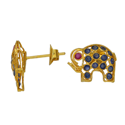 18ct Gold Sapphire & Ruby Elephant Earrings