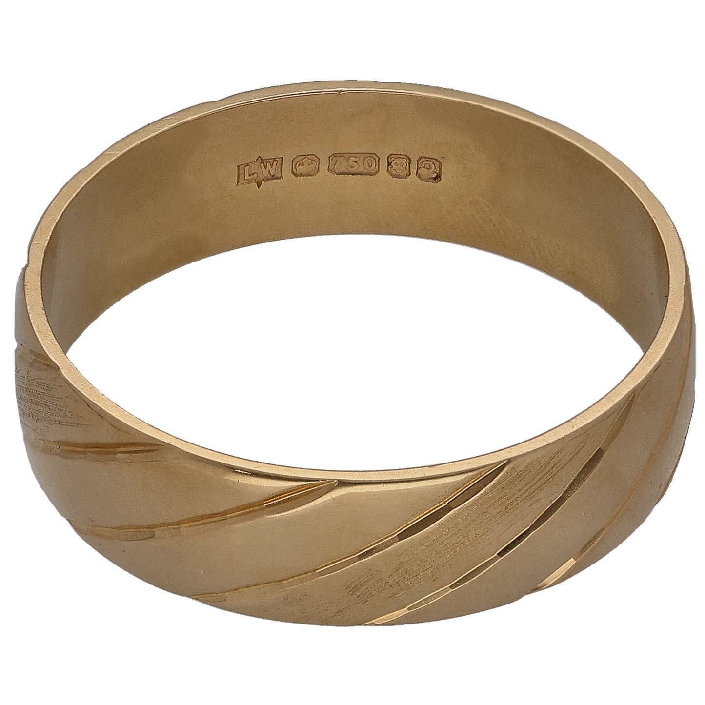 18ct Gold Patterned Wedding Ring Size T