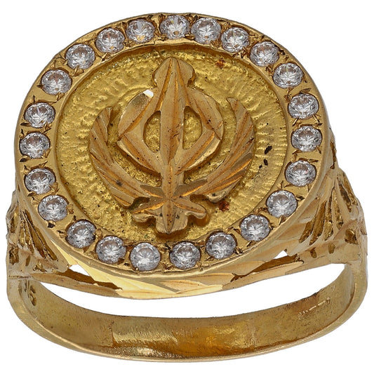 22ct Gold Cubic Zirconia Emblem Ring Size U