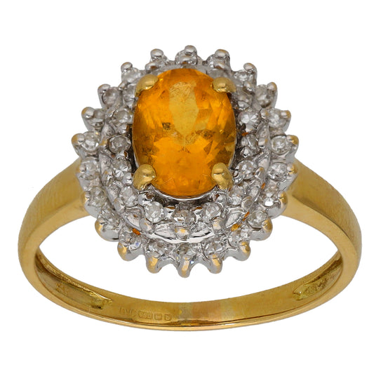 18ct Gold Citrine & 0.38ct Diamond Dress/Cocktail Ring Size P