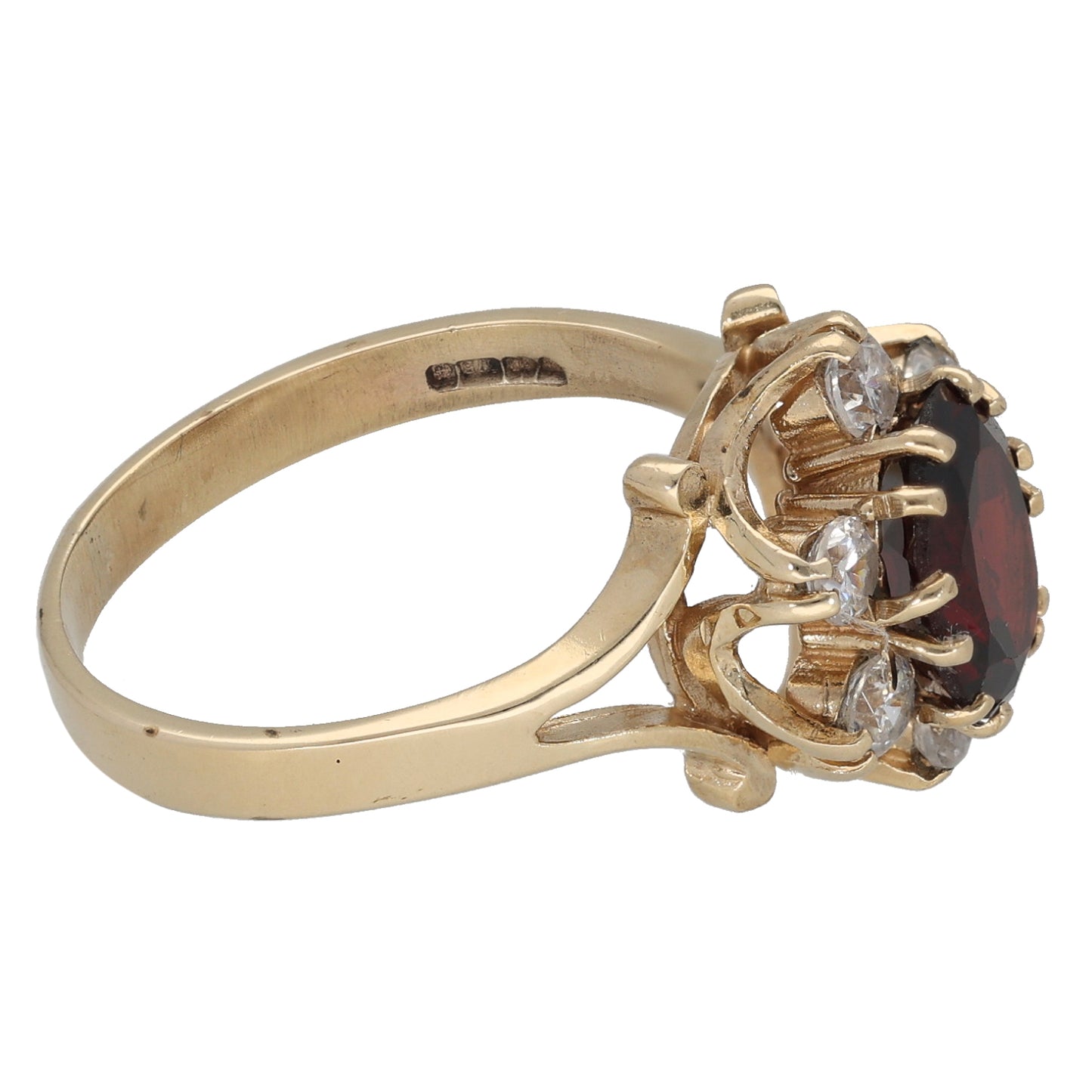 9ct Gold Garnet & Cubic Zirconia Dress/Cocktail Ring Size O